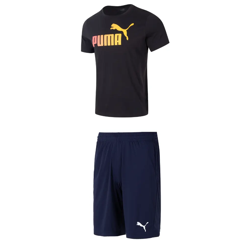 

Повседневный спортивный мужской костюм черная рубашка + синие шорты Puma, черный
