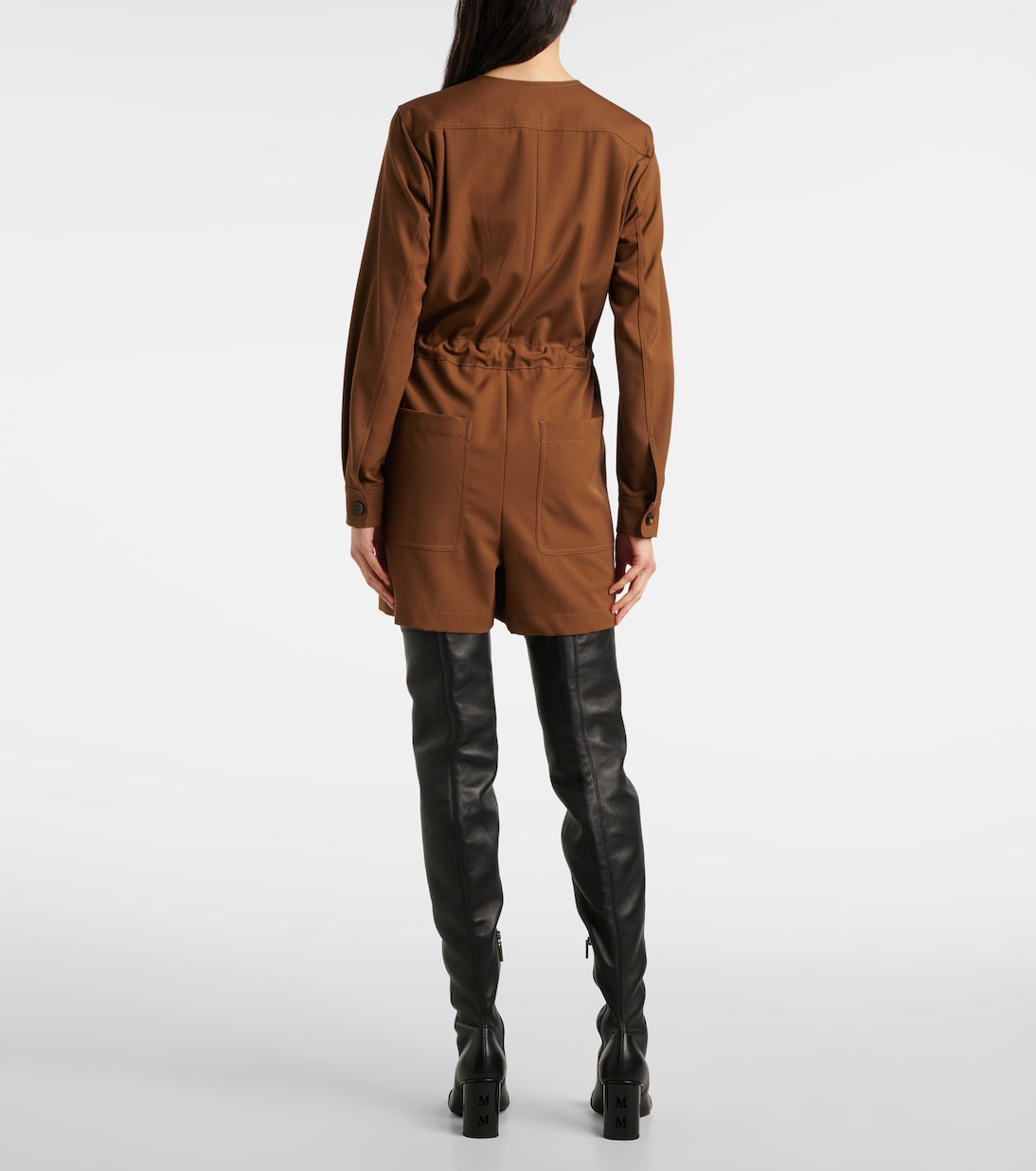 Комбинезон из шерстяного габардина с поясом в штате Мэн Max Mara, Cuoio — фото 3