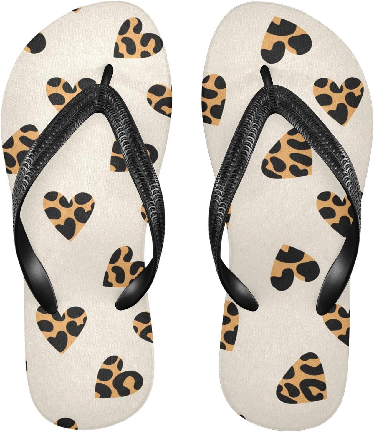 

Женские и мужские пляжные летние повседневные шлепанцы Black Hearts Leopard Brown для душа 20861816 Kfbe