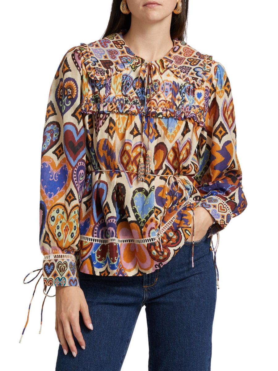 

Блузка в стиле икат Hearts Farm Rio, цвет Beige Multi