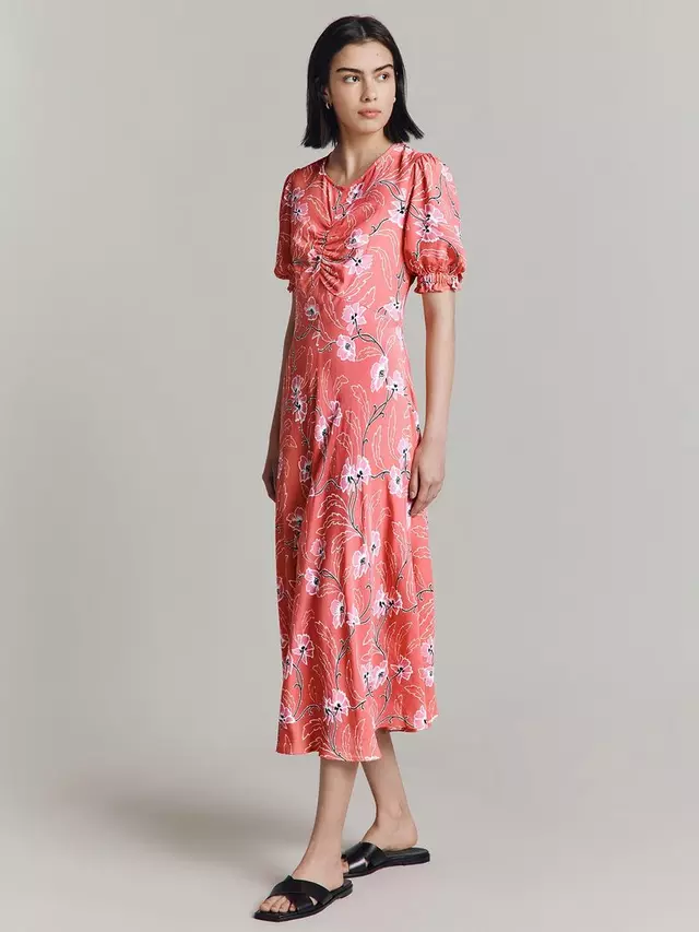 

Платье Ghost Lainey Floral Print Puff Sleeve Midi, цвет pink/multi