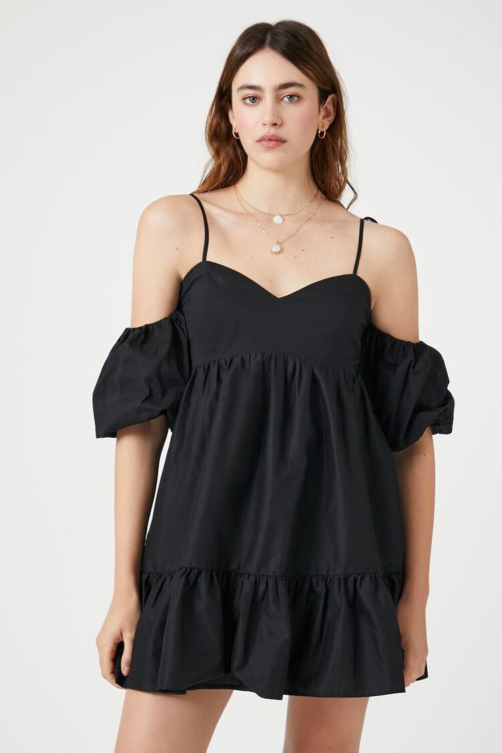 

Мини-платье из поплина с открытыми плечами Forever 21, черный