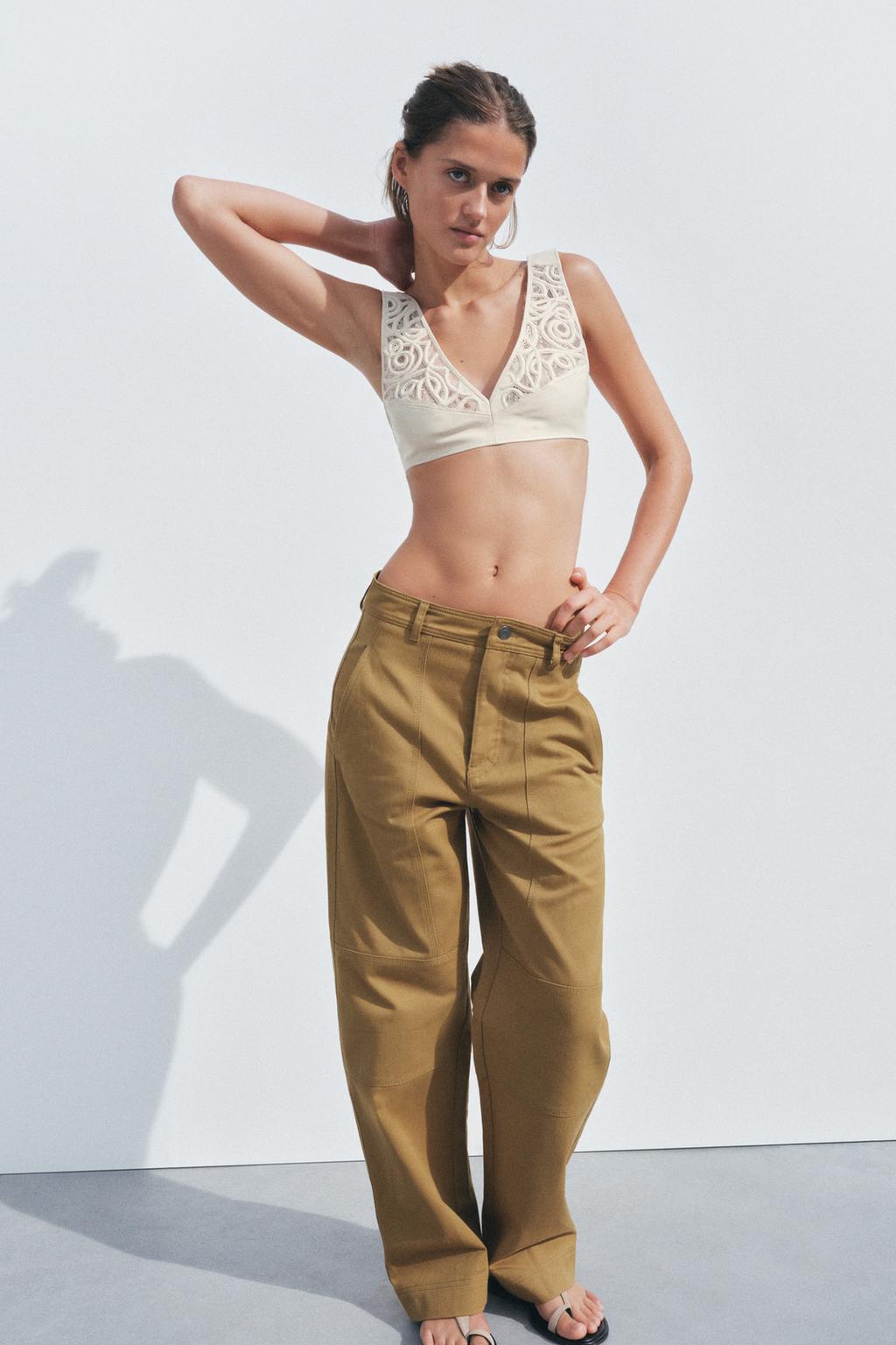 

Кожаный треугольный бюстгальтер ZARA, экрю