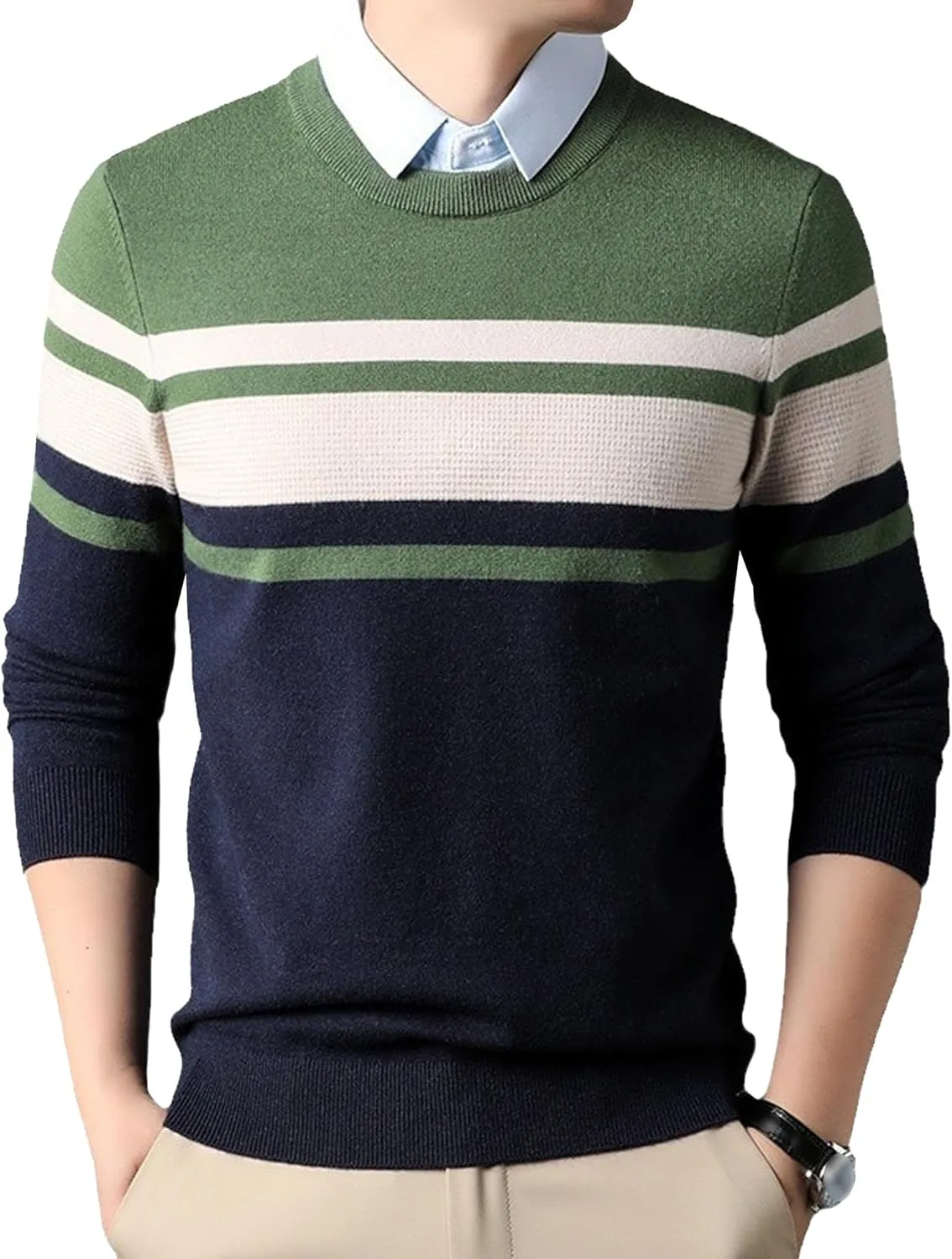 Мужской свитер с круглым вырезом Fake Two-Piece Slim Fit