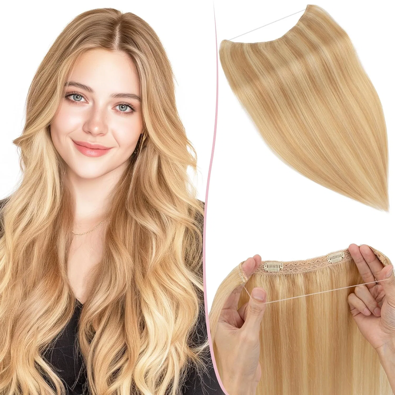 Наращивание волос Secret Hair Extensions с невидимой проволокой, 50 см, 70 г, медовый блонд Sego Pro