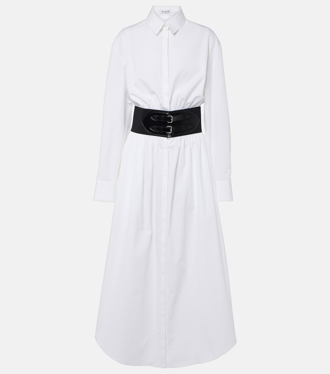 

Платье-рубашка из хлопкового поплина Alaïa, Blanc