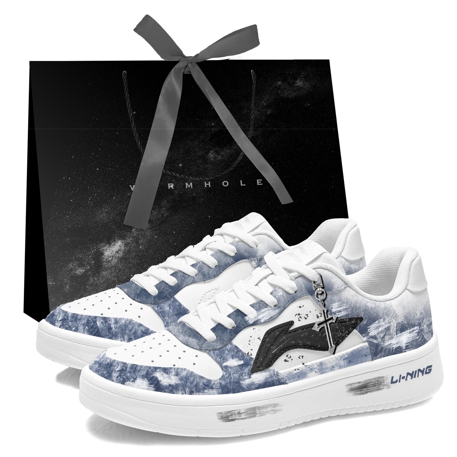 

Мужские низкие скейтборд-кроссовки Li Ning Floating Boat Celadon из искусственной кожи с противоскользящим и износостойким покрытием., темно-синий