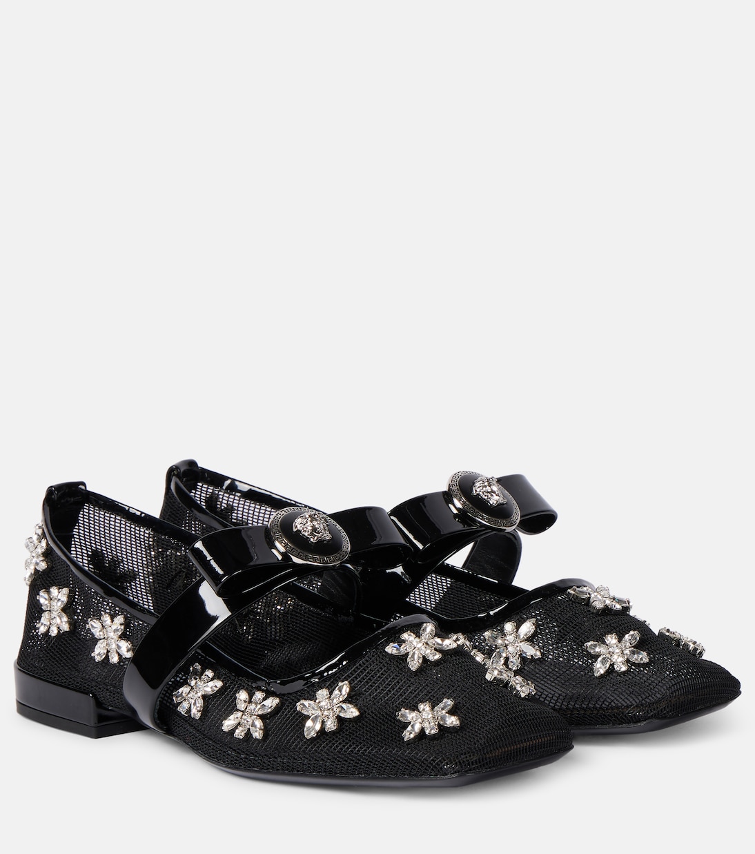 Балетки с декором Gianni Ribbon Versace, Nero-Palladio Lucido