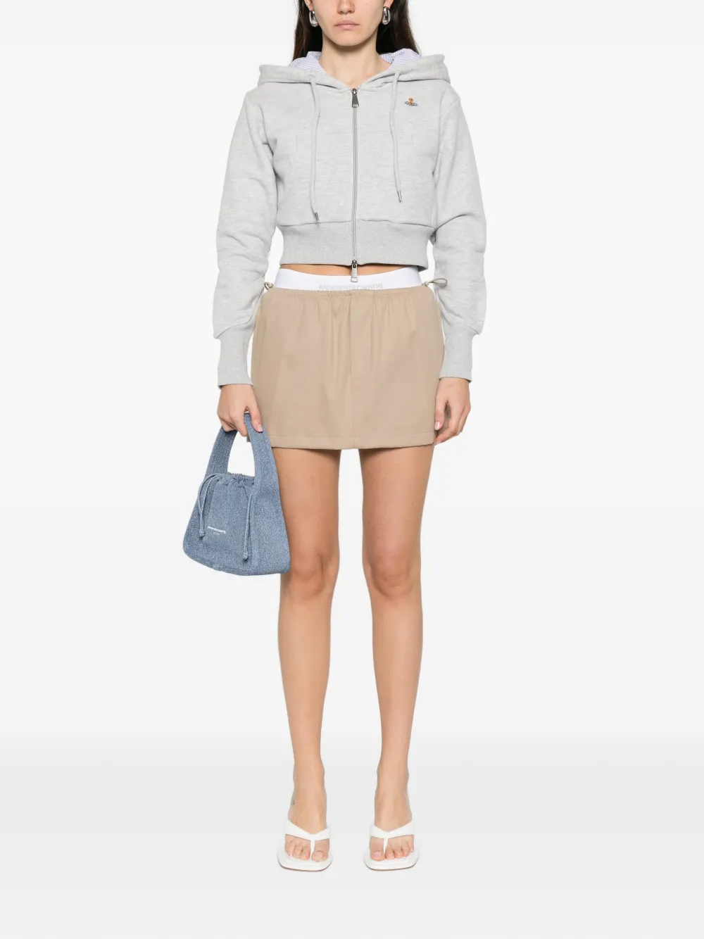 Мини-юбка с поясом с логотипом Alexander Wang, нейтральный — фото 2