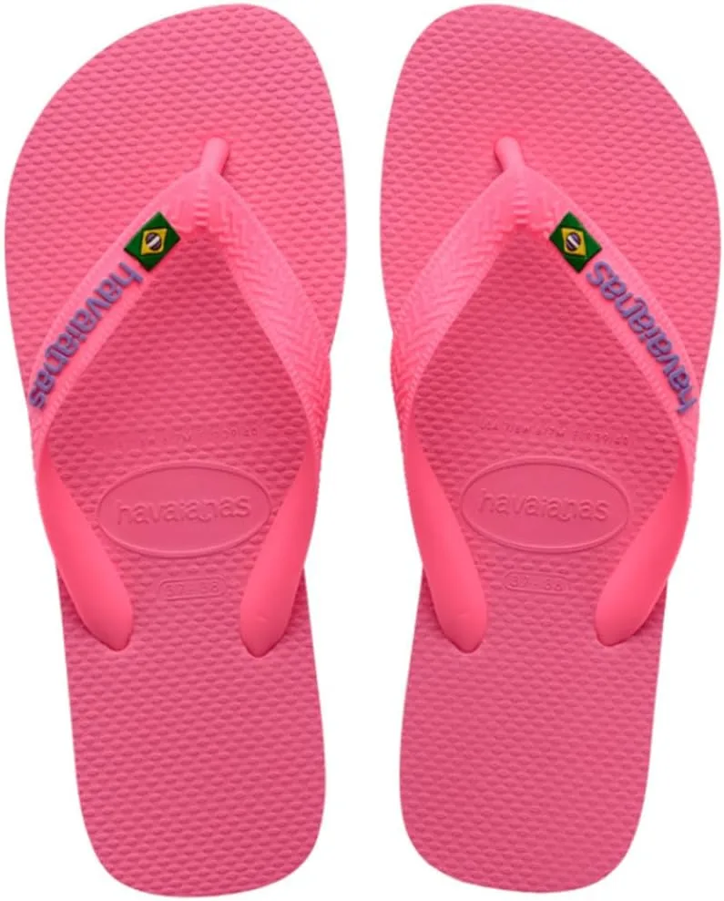 Логотип Havaianas Brasil, культовые, декоративные сандалии ручной работы с ремешками, украшенные бразильским флагом, и низким основанием в красной зоне, унисекс, для взрослых
