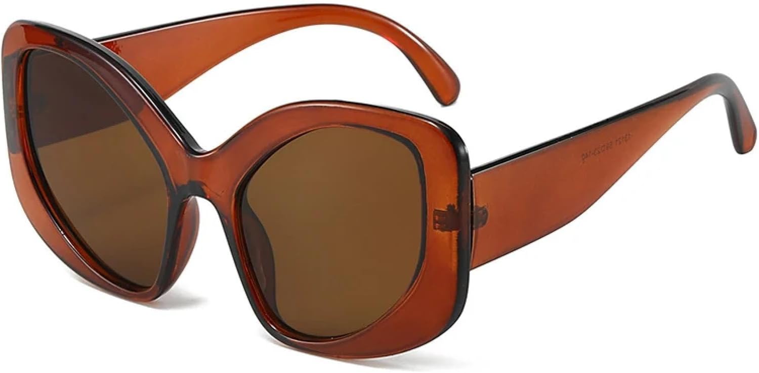 

Модные солнцезащитные очки большого размера «кошачий глаз» для женщин, защита от УФ-излучения UV400, ретро-очки для мужчин, матовые, конфетного цвета TVTBBVV, Brown Tea