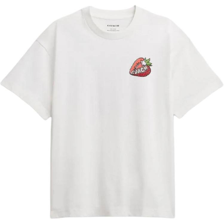 

COACH Футболка женская белая с принтом клубники, короткий рукав, круглый вырез