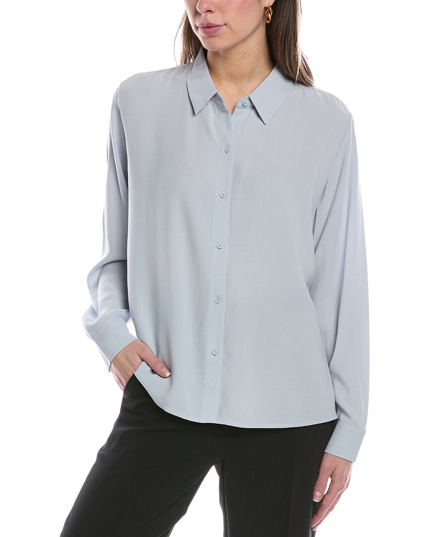 

EILEEN FISHER Petite Классический Воротник Шелковая Рубашка, синий