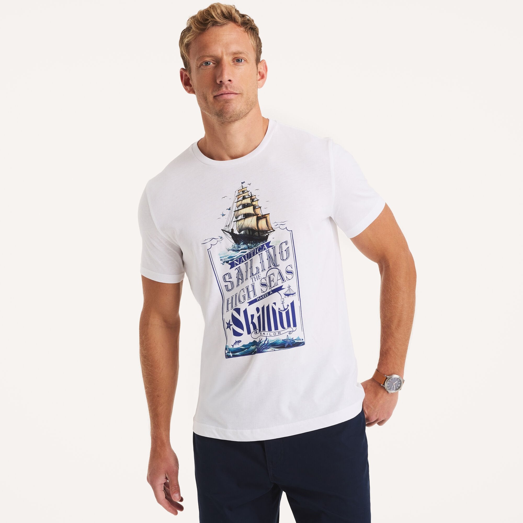 

Футболка Nautica Mens Smooth Sailing с графическим принтом, цвет bright white