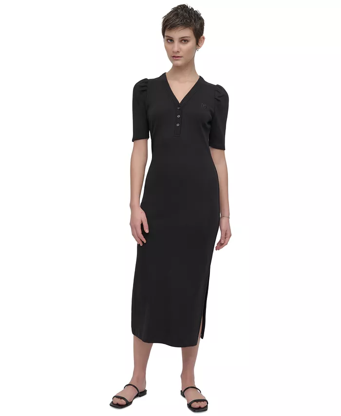 

Женское миди-платье с рукавами-фонариками и застежкой хенли DKNY Jeans, черный