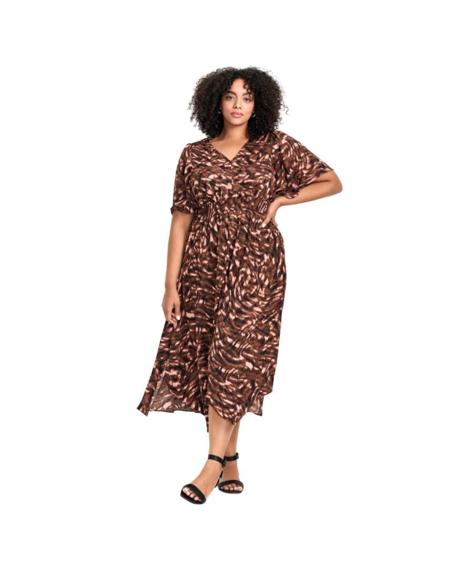 

Женское платье большого размера Aimee из атласа с рукавами-крылышками AVENUE, Animal haze