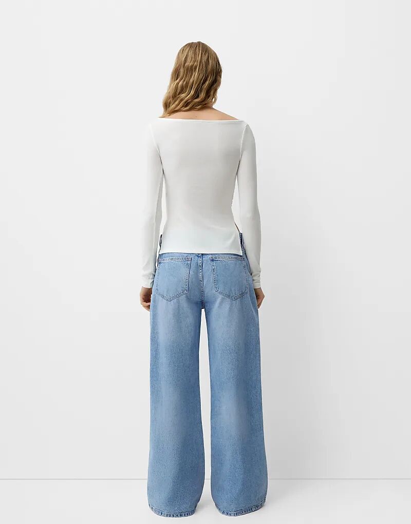 

Джинсы Bershka Wide Legs, средне-синего цвета