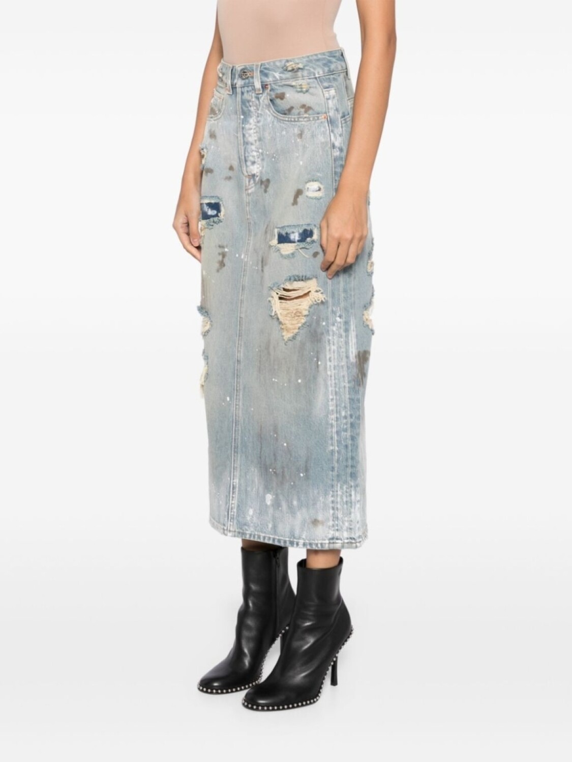 VETEMENTS юбка миди из денима с эффектом потертости, синий — фото 3