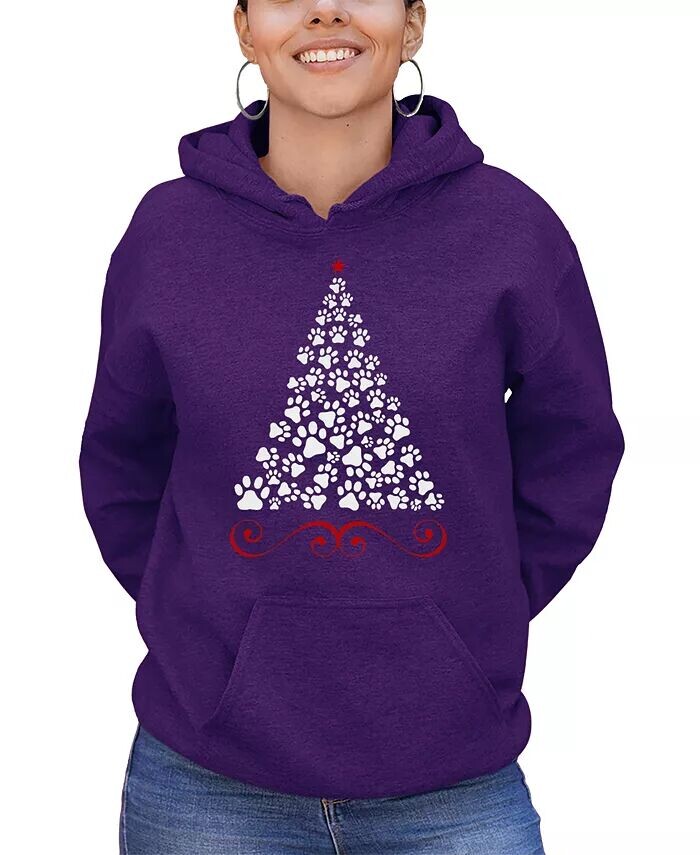 

Женская толстовка с капюшоном Paw Christmas Tree Art LA Pop Art, фиолетовый