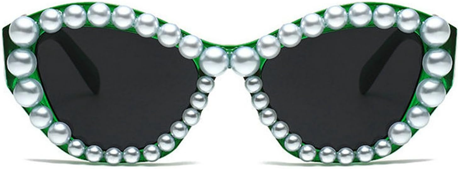 

COTIA Модные солнцезащитные очки «кошачий глаз» класса люкс с жемчугом для женщин, сексуальные, необычной формы, ручной работы, милые, с блестками и жемчугом, модель W35, Green