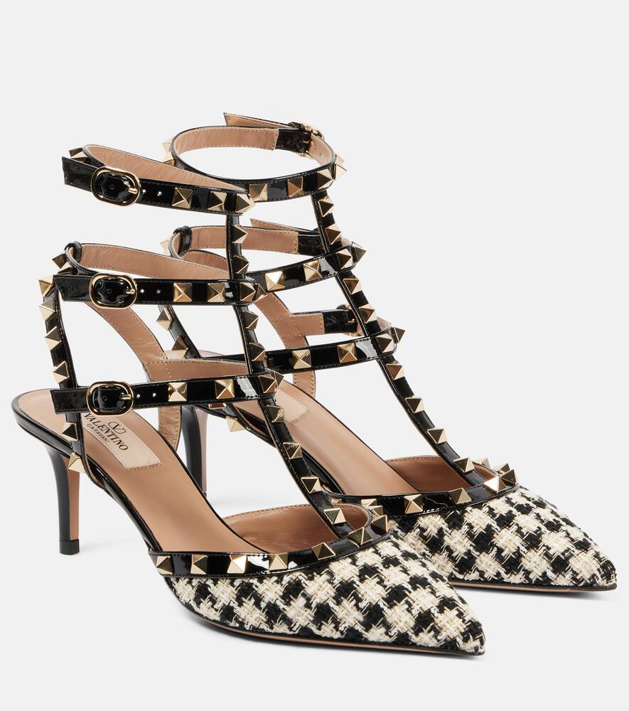 Туфли-лодочки с отделкой из твида и кожаными вставками Rockstud Valentino Garavani, Latte-Nero/Nero