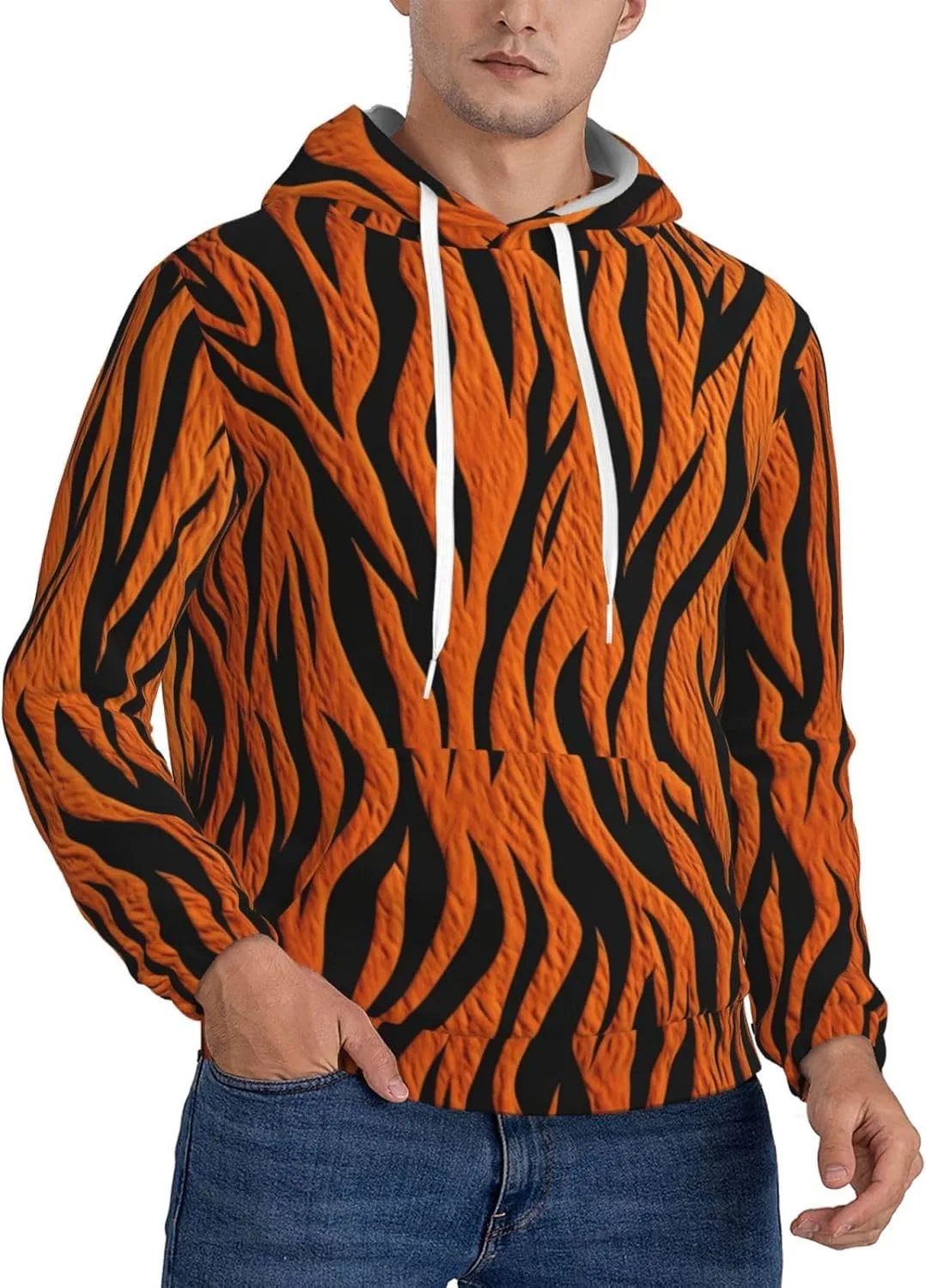 

Мужская флисовая толстовка с капюшоном, оранжевая в тигровую полоску KKLWEGU