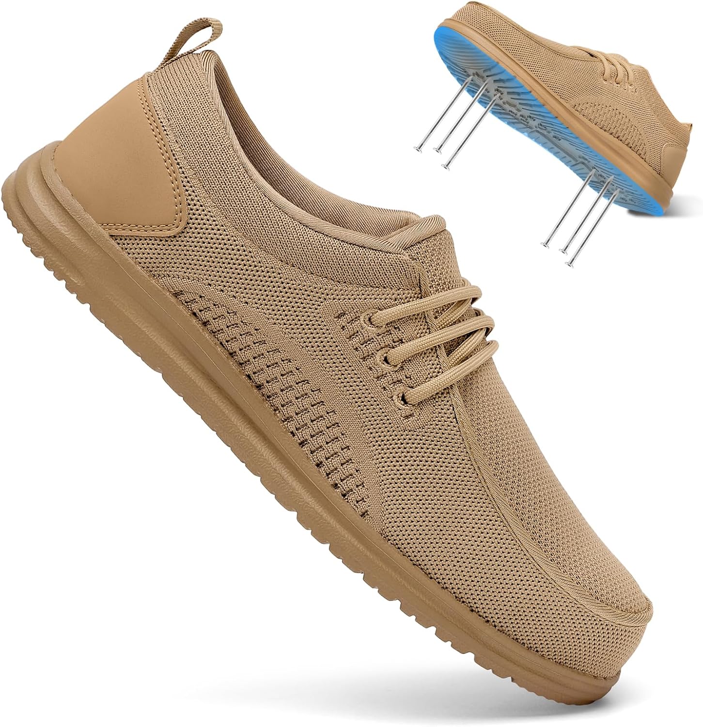 

Мужские слипоны с защищенным стальным носком VikoViren, противоскользящие, проколоустойчивые, неразрушимые, легкие, комфортные строительные кроссовки, хаки