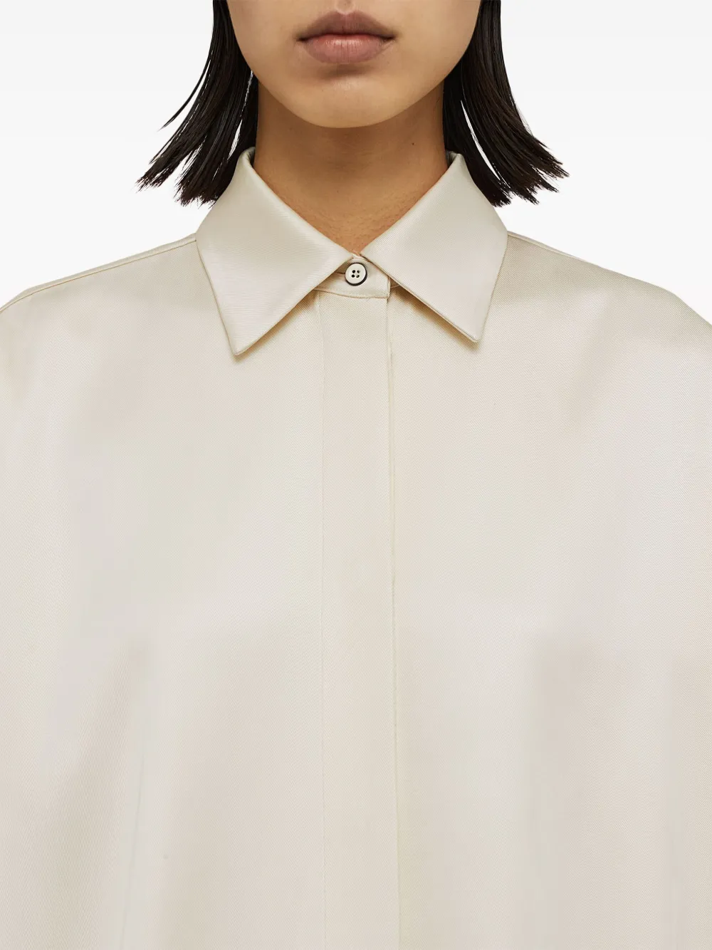 Атласная рубашка с заостренным воротником JIL SANDER, белый — фото 3