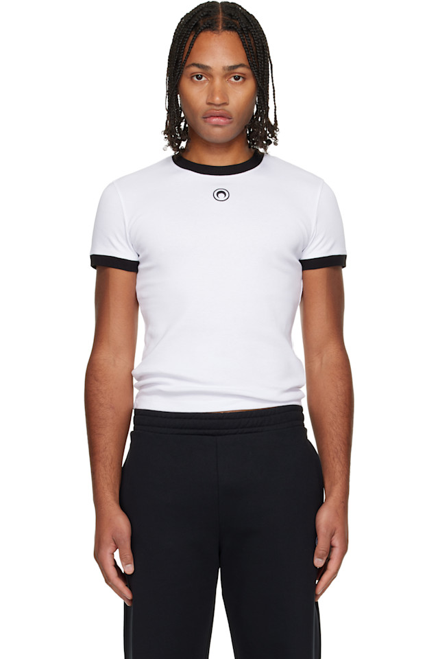 

Marine Serre Футболка с логотипом белой луны, двухцветная, детского кроя