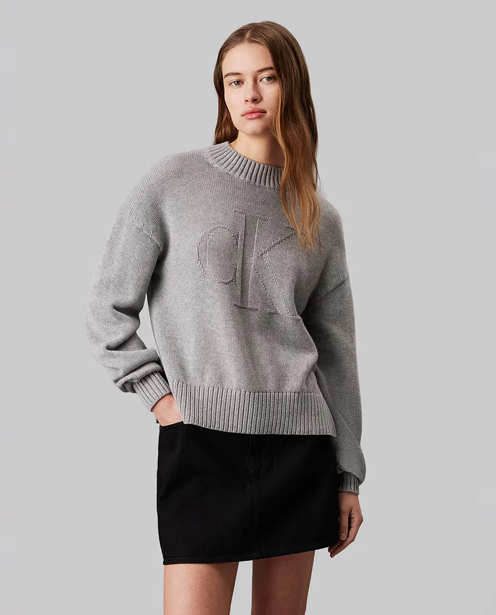 

Женская водолазка с монограммой Calvin Klein Jeans, светло-серый