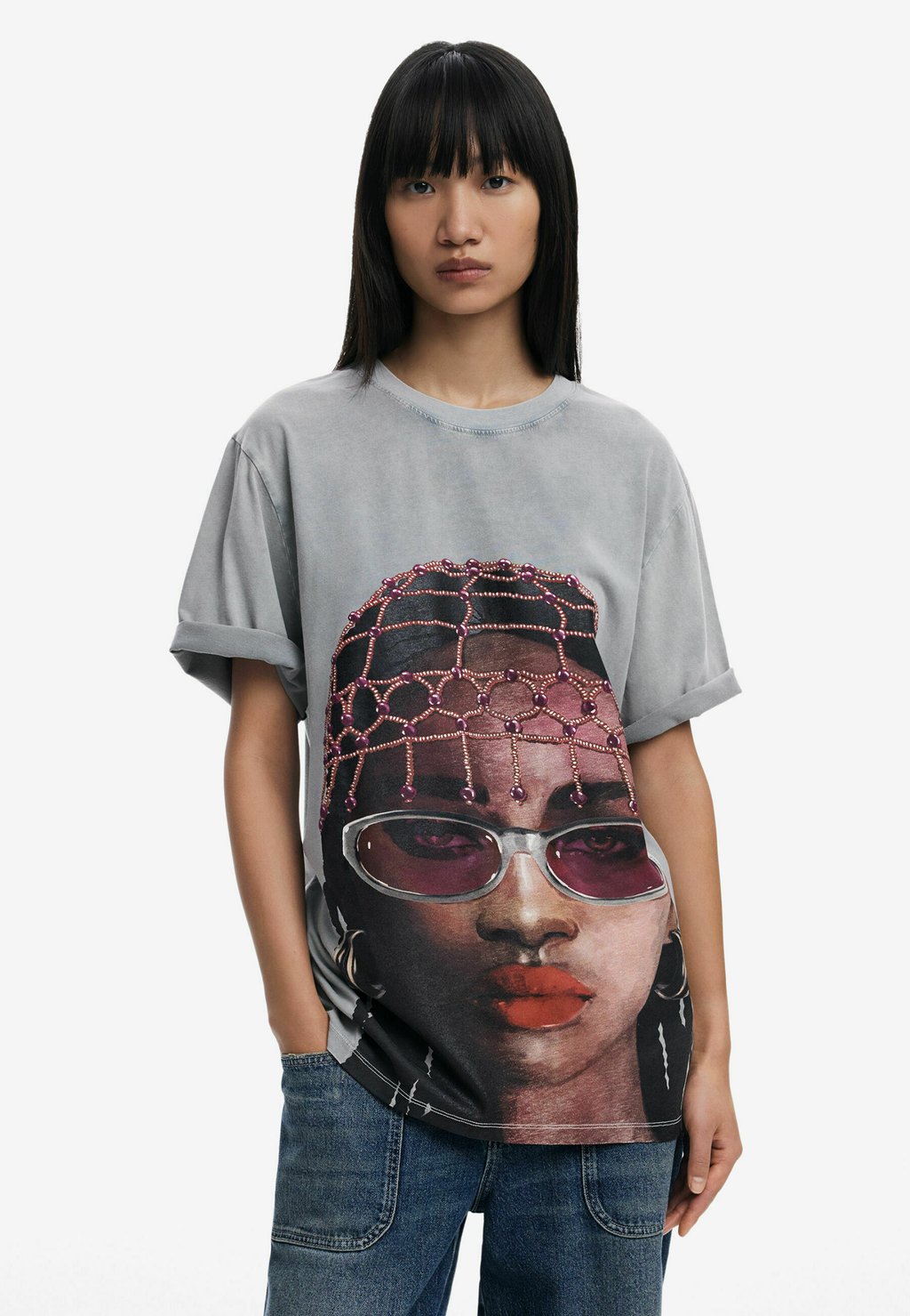 

Футболка с принтом SHORT-SLEEVE FACE Desigual, серый