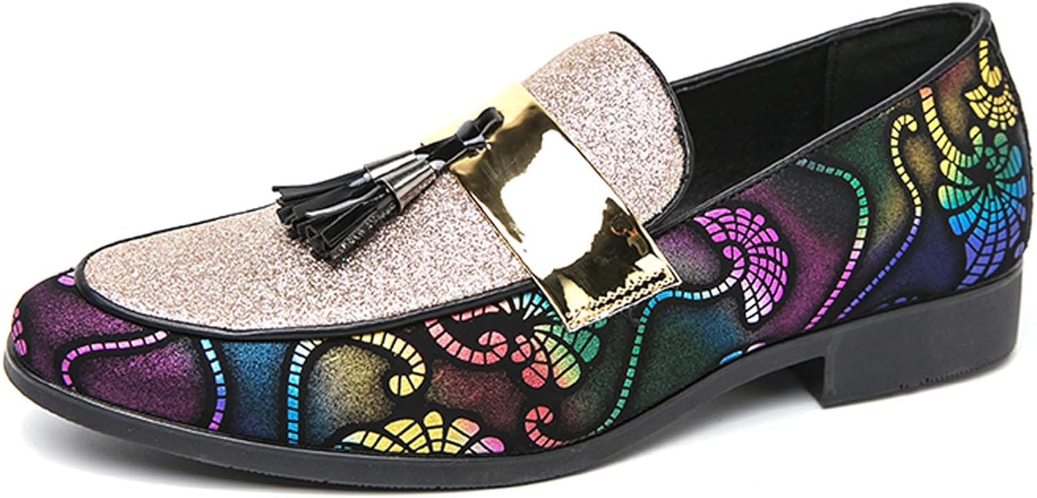 

Мужские лоферы Vtiao Mens Glitter с заостренным носком, винтажные лоферы для мужчин, модные лоферы с кисточками, мужские формальные лоферы, подходят для повседневной носки, вечеринок, клубов, свиданий, официальных мероприятий и так далее, Multic...