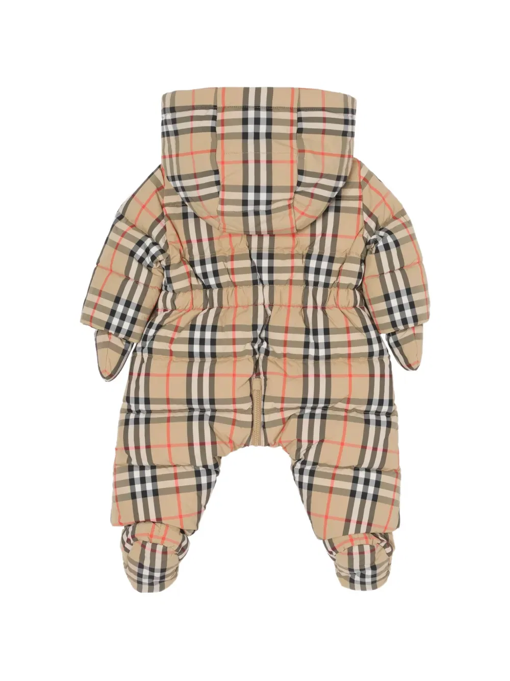 Клетчатый дутый комбинезон с капюшоном Burberry Kids, нейтральный — фото 2