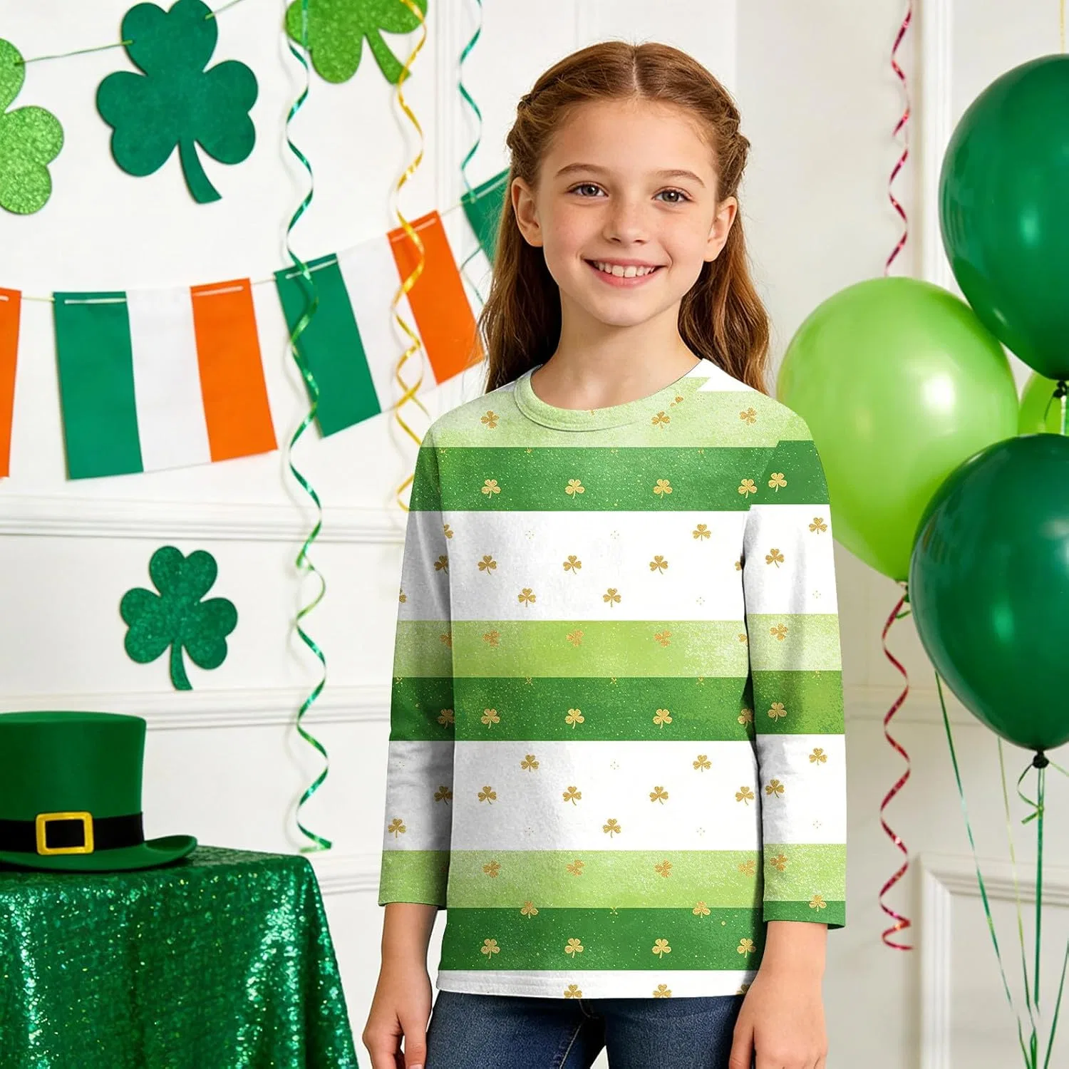 Футболка с длинным рукавом 3/4, с принтом Shamrock, Zzalalana, мультицвет, 3-12 лет — фото 2