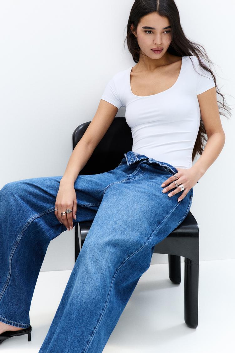 

Боди из полиамида с коротким рукавом Pull And Bear, белый