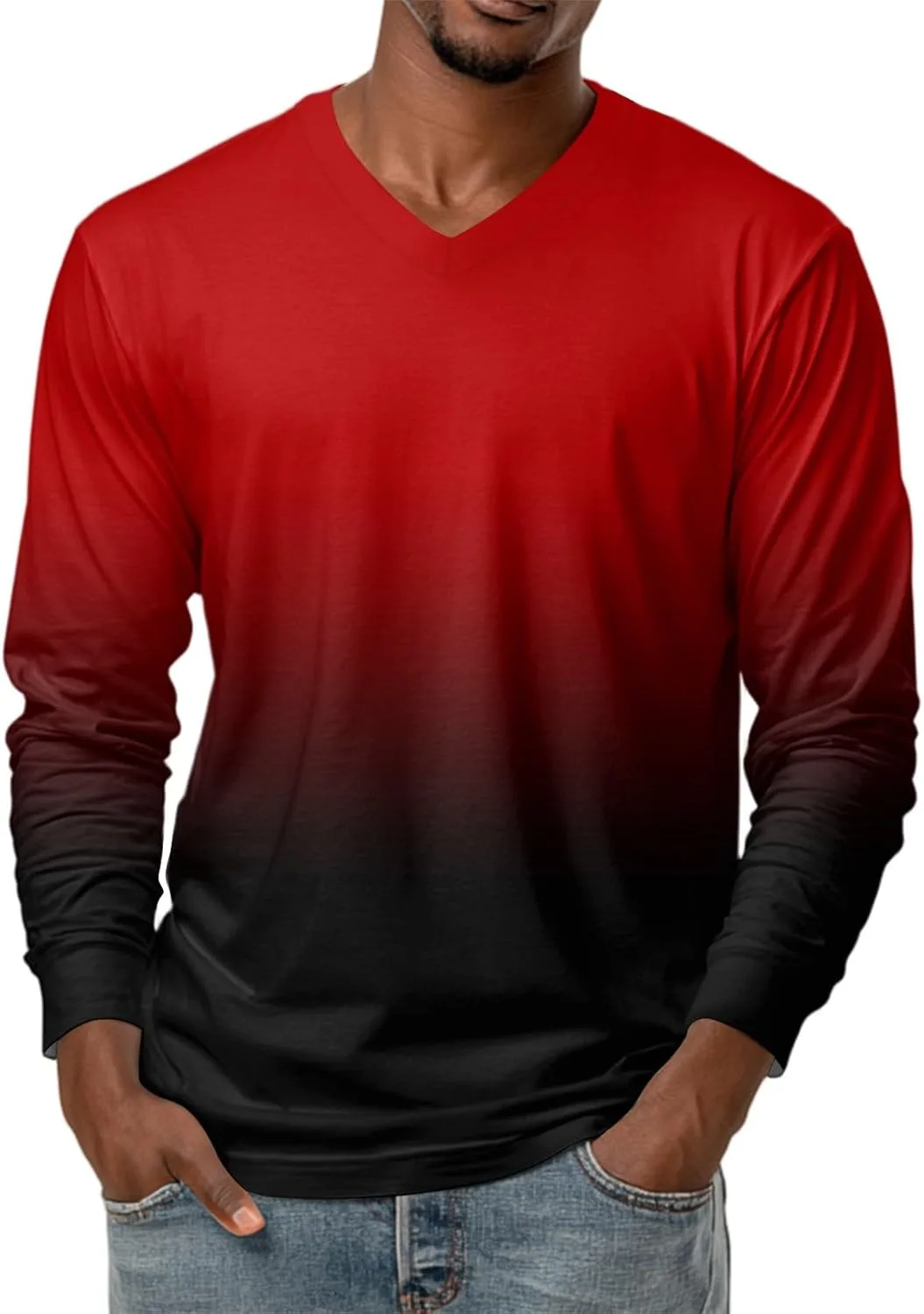 

Мужская футболка с длинным рукавом Casual Gradient Color FQZWONG