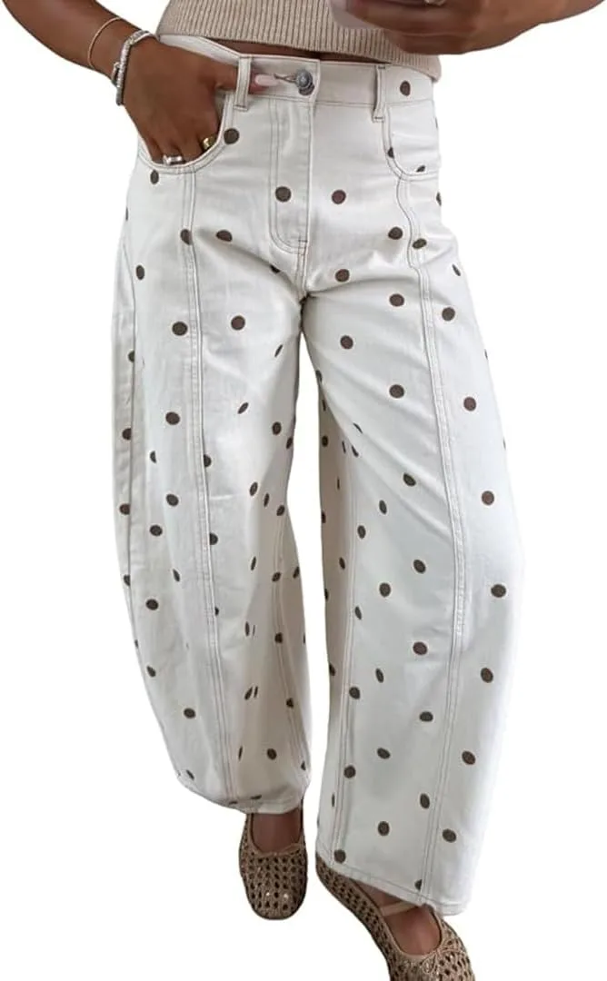 

Женские джинсы barrel с принтом в горошек, мид-уэйст, широкие MAKALALA