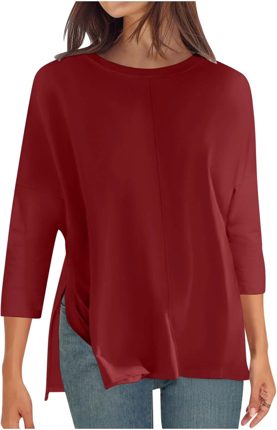 

Женская футболка с круглым вырезом и боковым разрезом, свободный крой, летняя bawilom