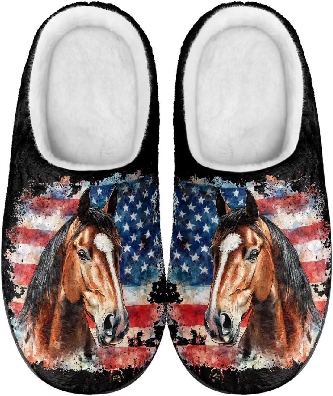 

Мужские и женские плюшевые тапочки, фланелевые теплые мягкие уютные тапочки, домашняя обувь для спальни/улицы, размеры 3-15 Zcfygdx, American Flag Horse Pattern Print