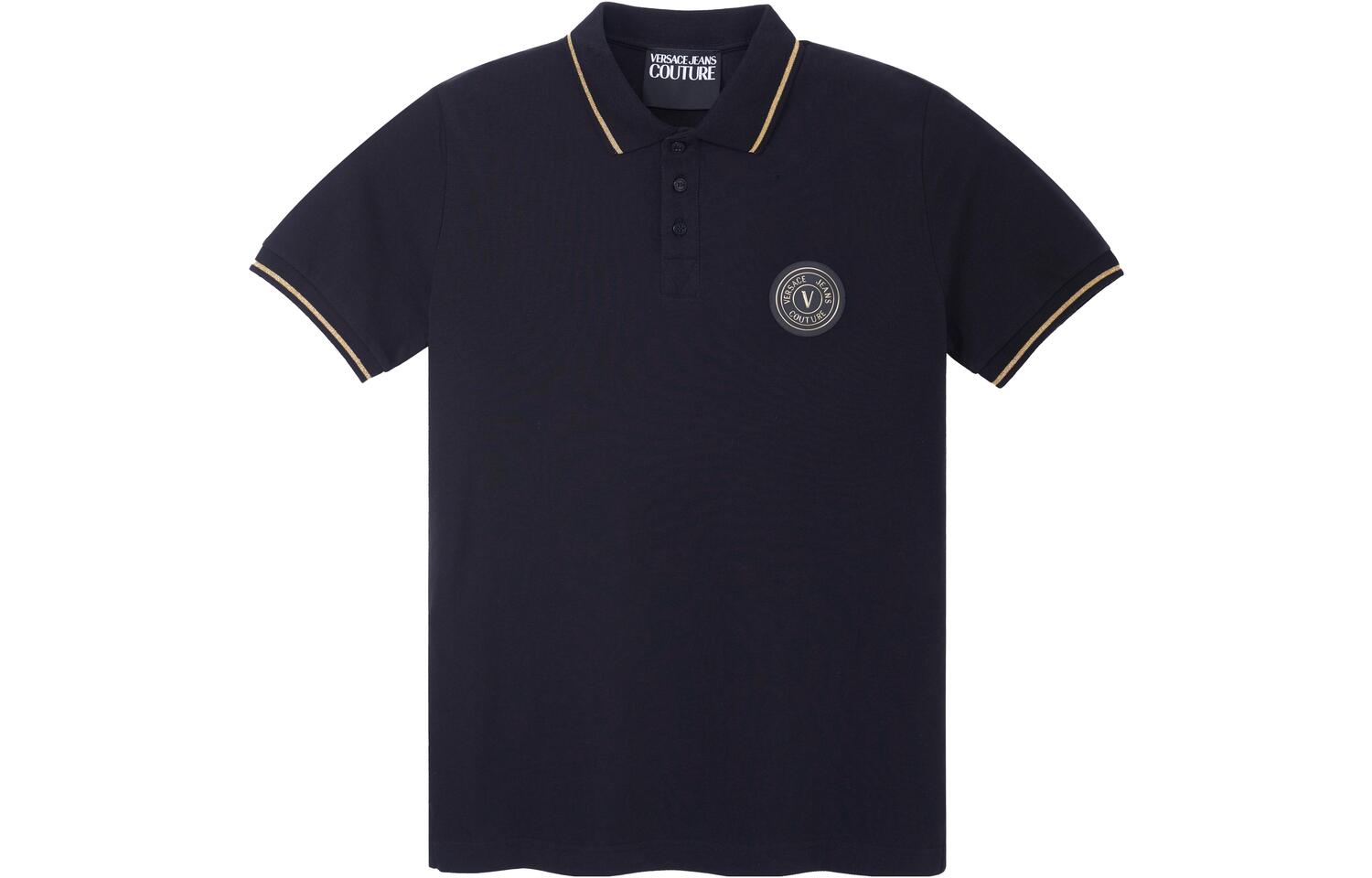 

VERSACE JEANS COUTURE Мужская черная поло SS23, Черный, VERSACE JEANS COUTURE Мужская черная поло SS23