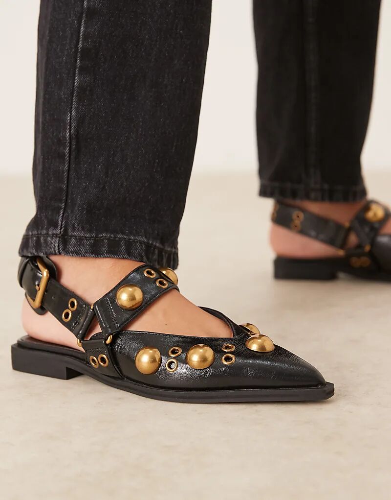Черные балетки Мэри Джейн с заклепками от ASOS DESIGN Luxor