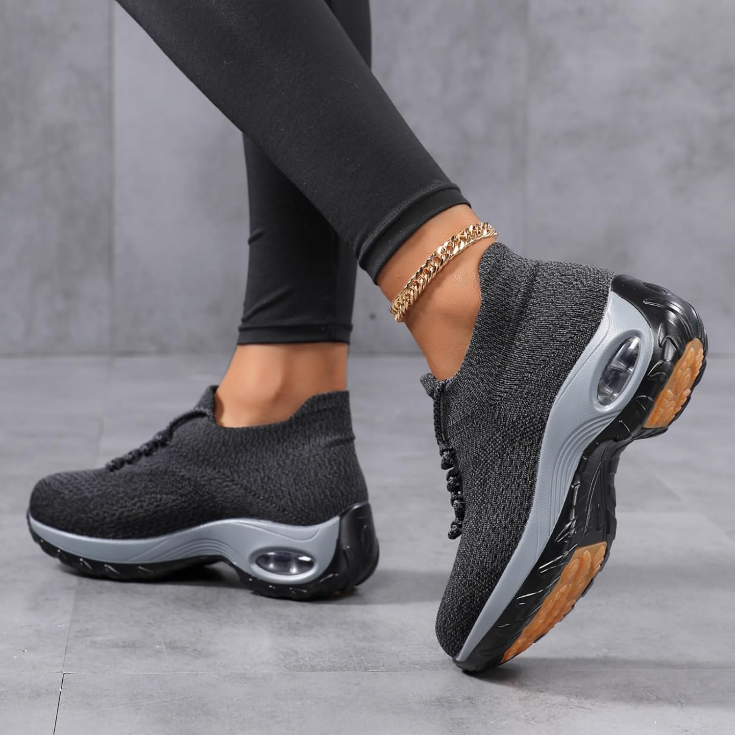 Мужские и женские ортопедические кроссовки с плетеной сеткой, амортизирующей подошвой, мягкой подошвой, легкие, с поддержкой свода стопы, противоскользящие, для ходьбы при подошвенном фасциите, с толстой подошвой Rianclud, серый — фото 4