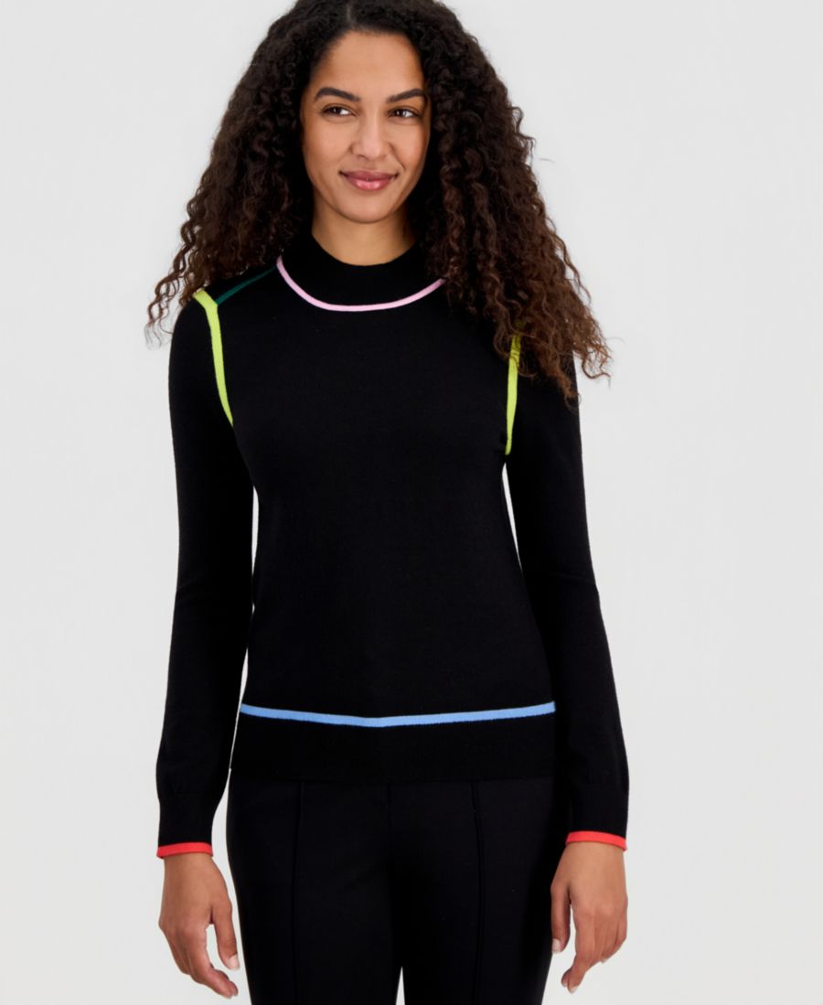 

Женская многоцветная блузка с воротником-стойкой и длинными рукавами T Tahari, Black With Neon