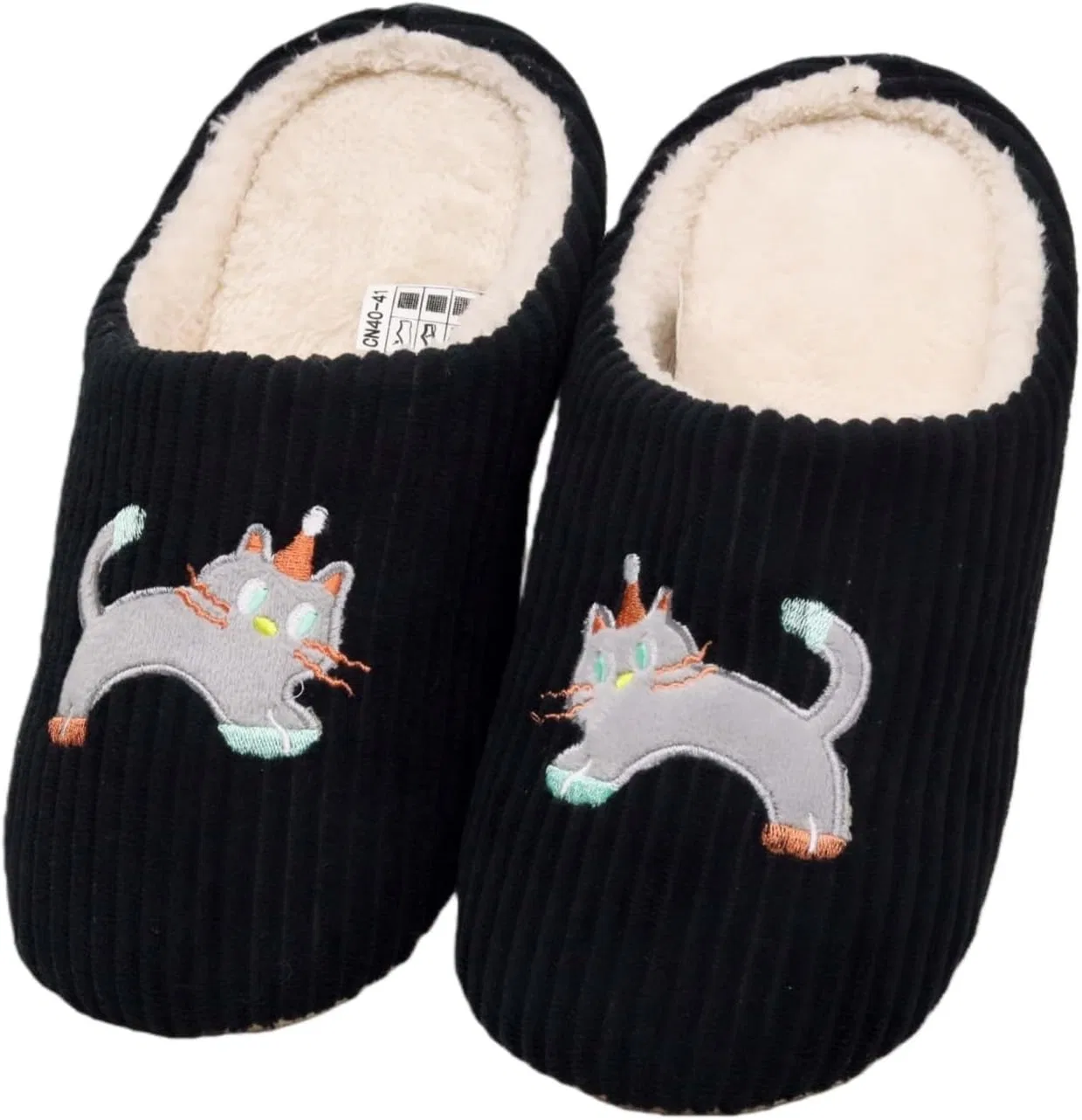 Тапочки с кошачьим дизайном, мягкие, Blackcatstriped NBKTNBAA