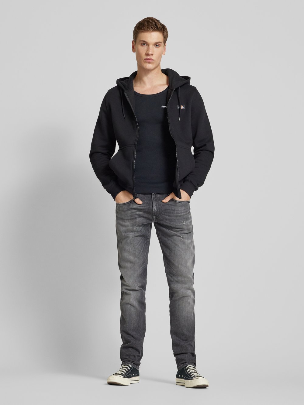 

Джинсы Slim fit с эффектом поношенности, модель 'ANBASS' Replay, антрацит