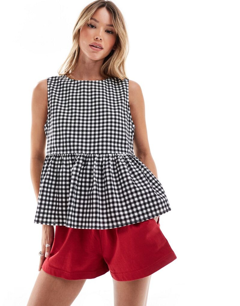 

ASOS DESIGN – Черная блузка в клетку виши с завязками сбоку
