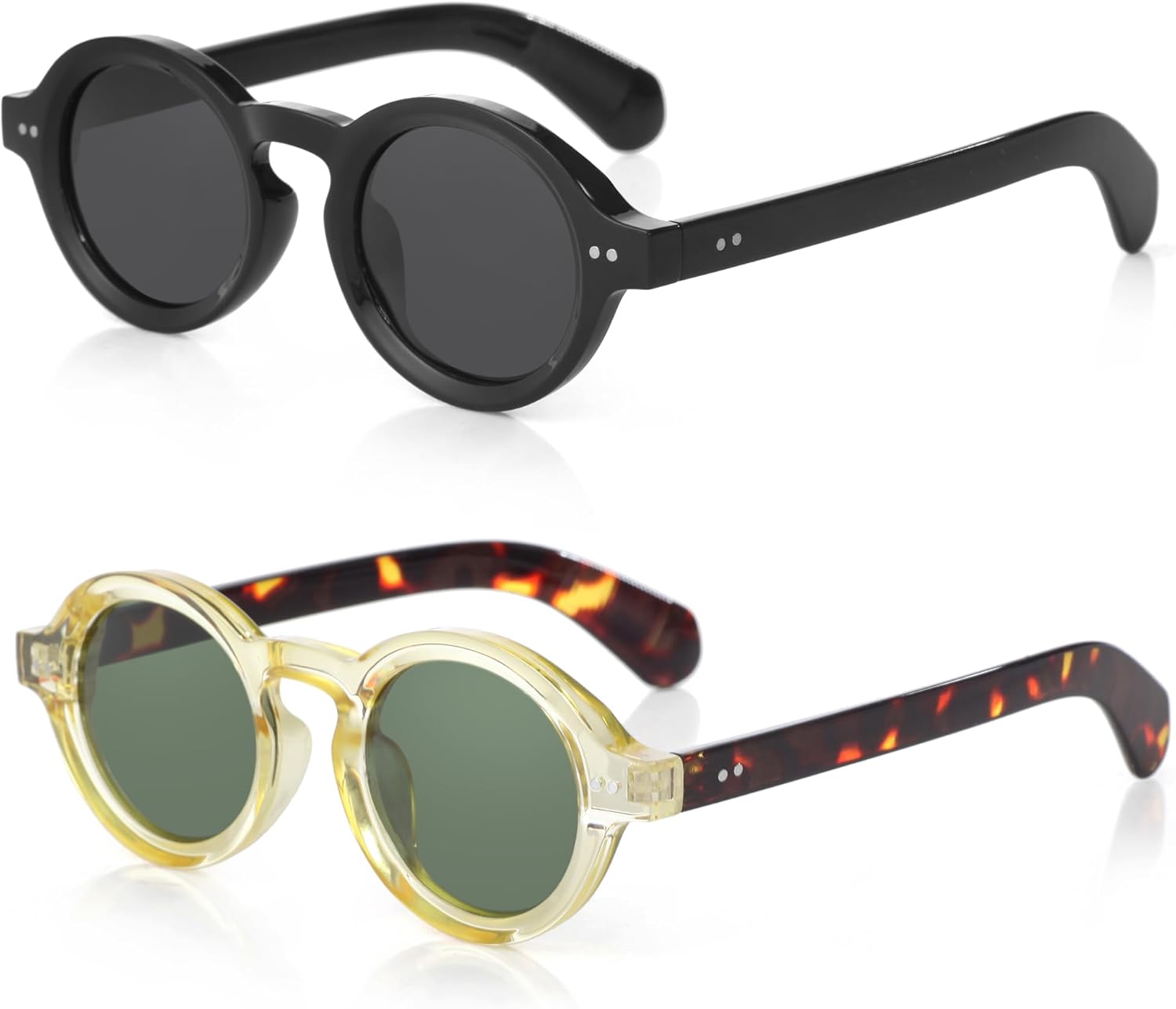 

Модные круглые поляризованные солнцезащитные очки для мужчин и женщин, массивные солнцезащитные очки в стиле хиппи, ретро-стиль 90-х Teumire, A10 2 Pack-black/Grey+yellow&leopard/G15