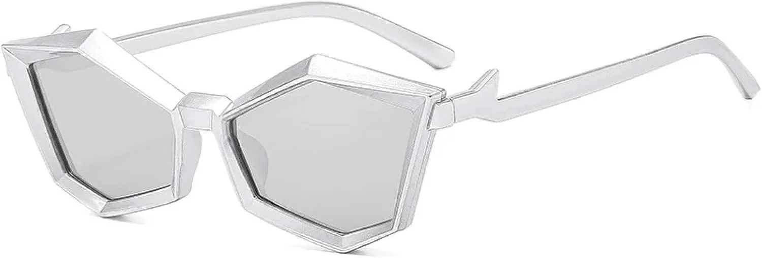 

Модные солнцезащитные очки с многоугольной формой для мужчин и женщин, в стиле панк, для уличной фотографии, солнцезащитные очки UV400 TKKTLLT, Silver Silver