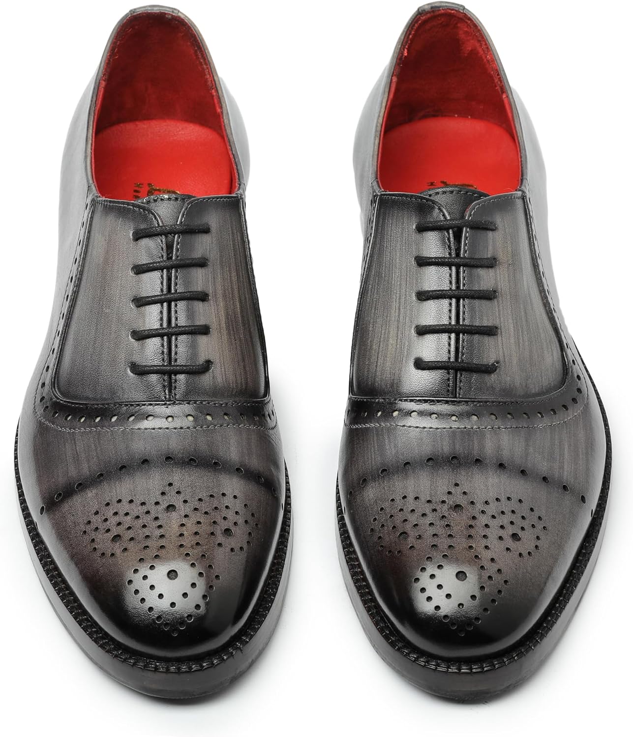 Мужские туфли оксфорды Lethato Wingtip Brogue ручной работы из натуральной кожи с шнуровкой, серый — фото 3