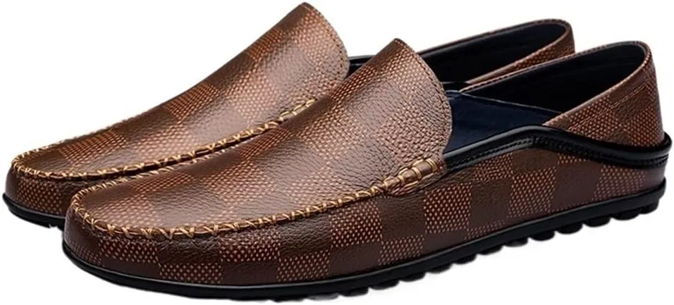 Лоферы кожаные в клетку, Мокасины, Brown ZUZALA
